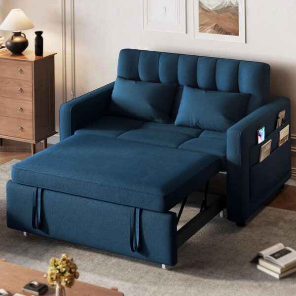 DWVO 3-in-1 Convertible Sofa Bed, 55" Sleeper Sofa with Pull-Out Bed, Cat-Scratch-Proof Fabric Futon Couch with Adjustable Backrest and Side...