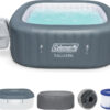 4 to 6 Person Inflatable Hot Tub Square Portable Outdoor Spa with 114 Soothing AirJets and Insulated Cover, Gray-Coleman