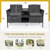 Flamaker Outdoor Furniture Patio Loveseat Wicker 2-Seat with Built-in Table and Cushions Rattan Porch Chairs Bench for Balcony, Lawn, Backyard (Beige)