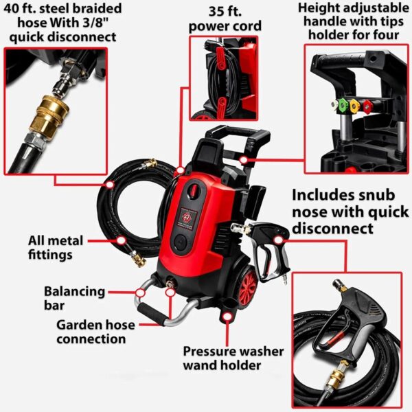 Electric Pressure Washer 2.0, Powerful 1.4 GPM 2000 PSI Car Pressure Washer Sprayer, Snub Nose & Tip Attachment, Use,Car Soap, Patio Boat RV...