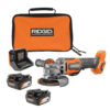 RIDGID 18V Brushless Cordless 4-1/2 in. Paddle Switch Angle Grinder with (2) 4.0 Ah Batteries, Charger, and Bag R86047B-AC93044SBN