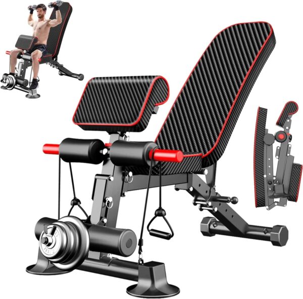 Adjustable Weight Bench - Utility Weight Benches for Full Body Workout, Foldable Flat