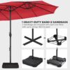 15 ft Large Patio Umbrella with Solar Lights Double-Sided Outdoor Rectangle Market Umbrellas with 36 LED Lights/Base Included/Easy Crank for Patio...