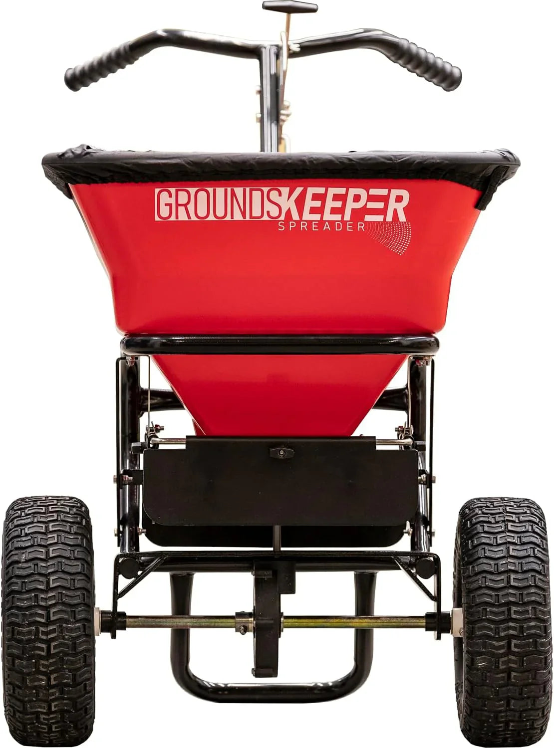 45c29f867775a8d055de74e49583bf2350b936526bb1b72cf504425cc0722c73 Walk Behind Push Spreader, 100lb Capacity, For Salt, Ice & Snow Melt, Included Grate & Cover With Enclosed Gearbox for Protection.