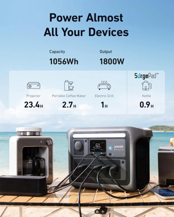 Anker SOLIX C1000 Portable Power Station with 200W Solar Panel, 1800W Solar Generator, 1056wh LFP (LiFePO4) Battery, 6 AC Outlets, Up to 2400W for...