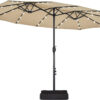 15 ft Large Patio Umbrella with Solar Lights Double-Sided Outdoor Rectangle Market Umbrellas with 36 LED Lights/Base Included/Easy Crank for Patio...