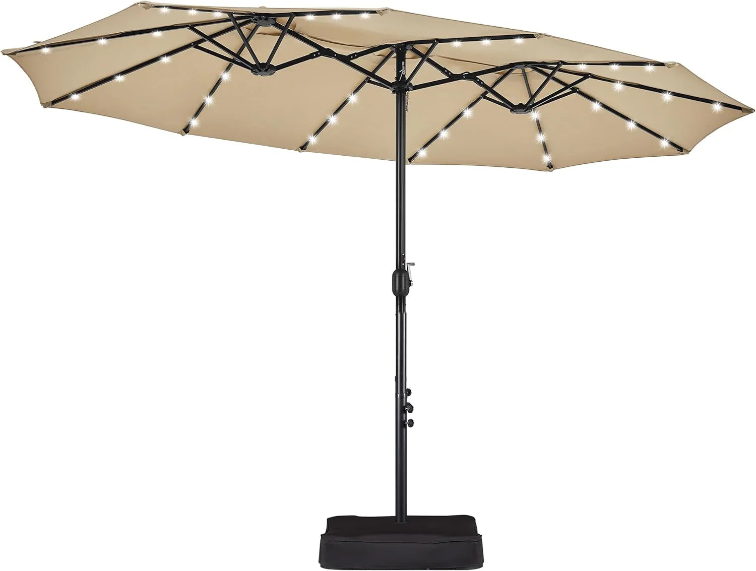 47acc7dcbdacf2dd62d9c9f6d0488ad8f8fe174b68f519488437c7936b0fe31b 15 ft Large Patio Umbrella with Solar Lights Double-Sided Outdoor Rectangle Market Umbrellas with 36 LED Lights/Base Included/Easy Crank for Patio...