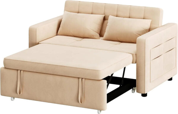 DWVO 3-in-1 Convertible Sofa Bed, 55" Sleeper Sofa with Pull-Out Bed, Cat-Scratch-Proof Fabric Futon Couch with Adjustable Backrest and Side...