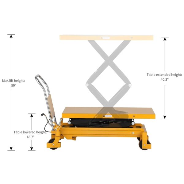 APOLLOLIFT Hydraulic Lift Table Cart 770 lbs Capacity, 51" Max Height, Double Scissor Lift with Safety Guard & 4 Wheels