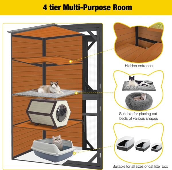 Aivituvin Large Cat Catio, 4 Tiers, Weatherproof Roof, 70"H x 77"L