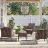 4 Pieces Patio Rattan Chair Wicker, Outdoor Indoor Use Backyard Porch Garden Poolside Balcony Furniture Sets (Red)