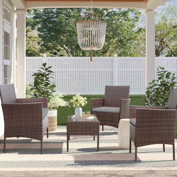 4 Pieces Patio Rattan Chair Wicker, Outdoor Indoor Use Backyard Porch Garden Poolside Balcony Furniture Sets (Red)