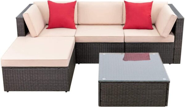 Devoko 5 Pieces Patio Furniture Sets All Weather Outdoor Sectional Patio Sofa Manual Weaving Wicker Rattan Patio Seating Sofas with Cushion and...