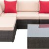 Devoko 5 Pieces Patio Furniture Sets All Weather Outdoor Sectional Patio Sofa Manual Weaving Wicker Rattan Patio Seating Sofas with Cushion and...
