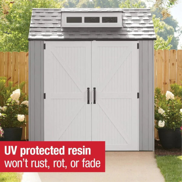 Rubbermaid Resin Outdoor Storage Shed With Floor (7 x 7 Ft) Weather Resistant Gray Organization for Home/Backyard/Garden Tools/Lawn Mower/Bike...