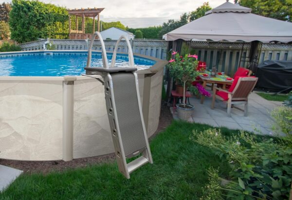 Confer Plastics 7200 Roll Guard 48" to 56" Adjustable A Frame Safety Ladder for Above Ground Outdoor Patio Swimming Pool Platform Ladder with Step...