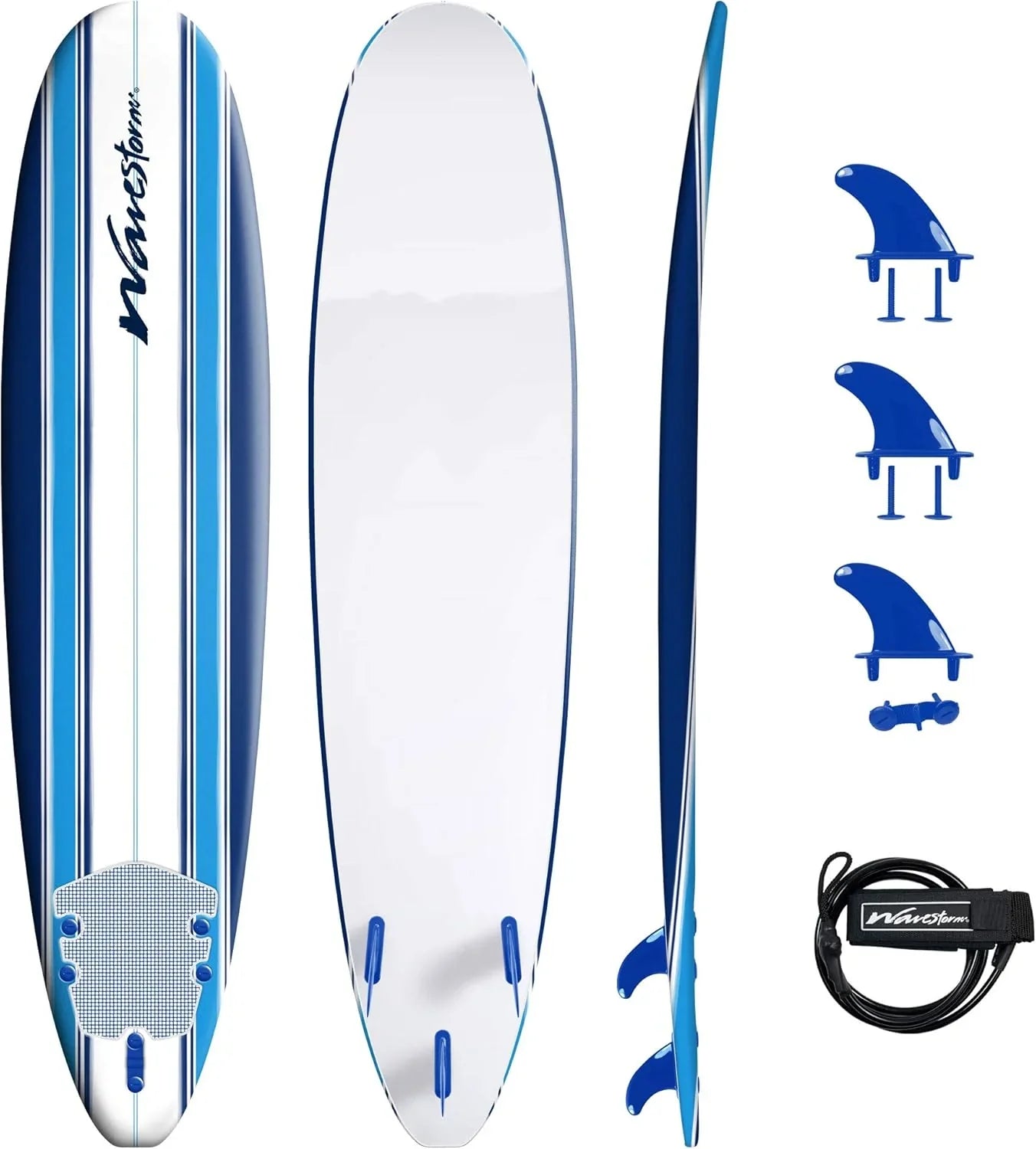 54e05e82086ea90d2c65318b2afea7b6d93e21f3785d10537bdb75269fff5d63 Wavestorm 8ft Classic Surfboard // Foam Wax Free Soft Top Longboard for Adults and Kids of All Levels of Surfing