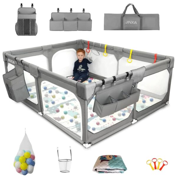 Baby Playpen with Mat 75"*59", Extra Large Playpen for Babies and Toddlers with Storage Bag, BPA-Free, Non-Toxic, Safe No Gaps Playards for...