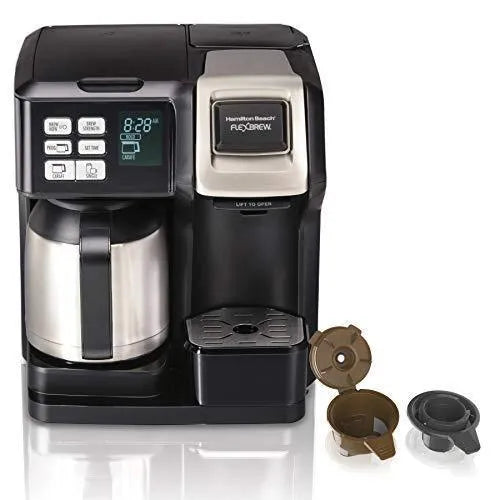 5660cb0c6696e4a15372b91731fe95d88e37a51fc69ad915edf50d5d4a4d9a0a Hamilton Beach FlexBrew Thermal Coffee Maker, Single Serve & Full Pot, Compatible with K-Cup Pods or Grounds, Programmable, Black and Stainless...