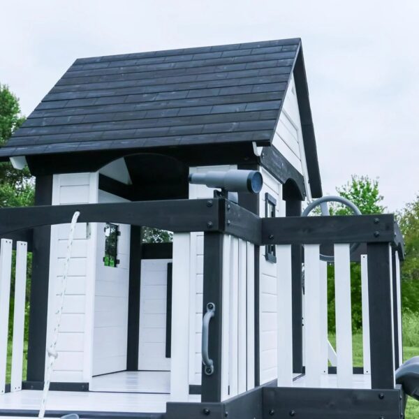 Backyard Discovery Canyon Creek Cedar Wood Swing Set with Wave Slide, Clubhouse, Play Kitchen, Picnic Area, Belt Swings, Web Swing, Rock Wall,...