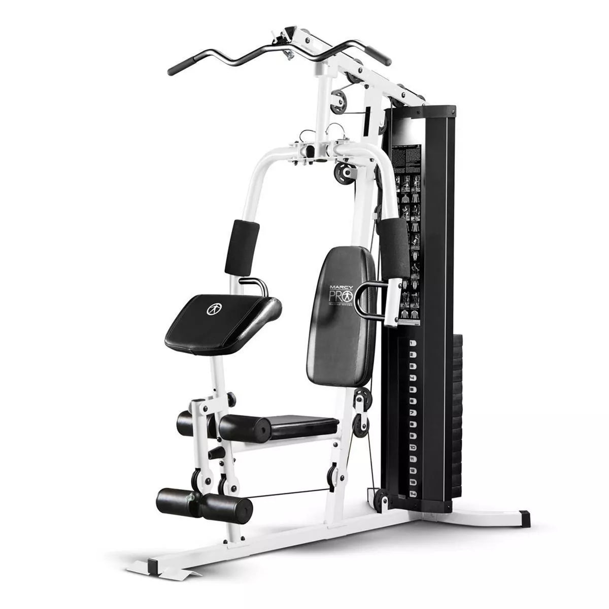 57665660ceda66b23186818fba3d9ca135786560cca7ba97f6c1696573ae5781 Marcy 150 Pound Stack Home Gym, Dual Function Arm Press & Leg Developer, Full Body Workout, Black/White