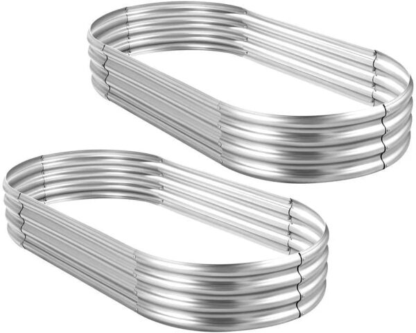 2Pcs Galvanized Raised Garden Bed Kit, 10 4 1ft Galvanized Planter Raised Garden Boxes Outdoor, Oval Large Metal Raised Garden Beds for Vegetables