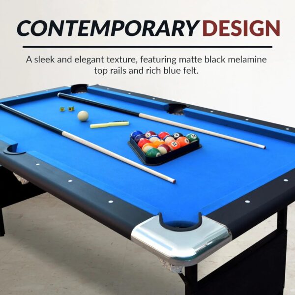 6 Ft Portable Pool Table, Adults Folding Billiards Tables for Game Room with Easy Foldable Storage, Includes Full Set of Billiard Balls, Cues,...