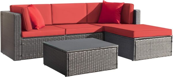 Devoko 5 Pieces Patio Furniture Sets All Weather Outdoor Sectional Patio Sofa Manual Weaving Wicker Rattan Patio Seating Sofas with Cushion and...