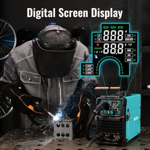 145A MIG Welder, 110V/220V Dual Voltage Gas/Gasless Flux Core MIG Welder/Lift TIG/Stick 3 in 1 Synergic MIG145 9GEN Welding Machine, Flux/Solid...
