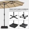 15 ft Large Patio Umbrella with Solar Lights Double-Sided Outdoor Rectangle Market Umbrellas with 36 LED Lights/Base Included/Easy Crank for Patio...