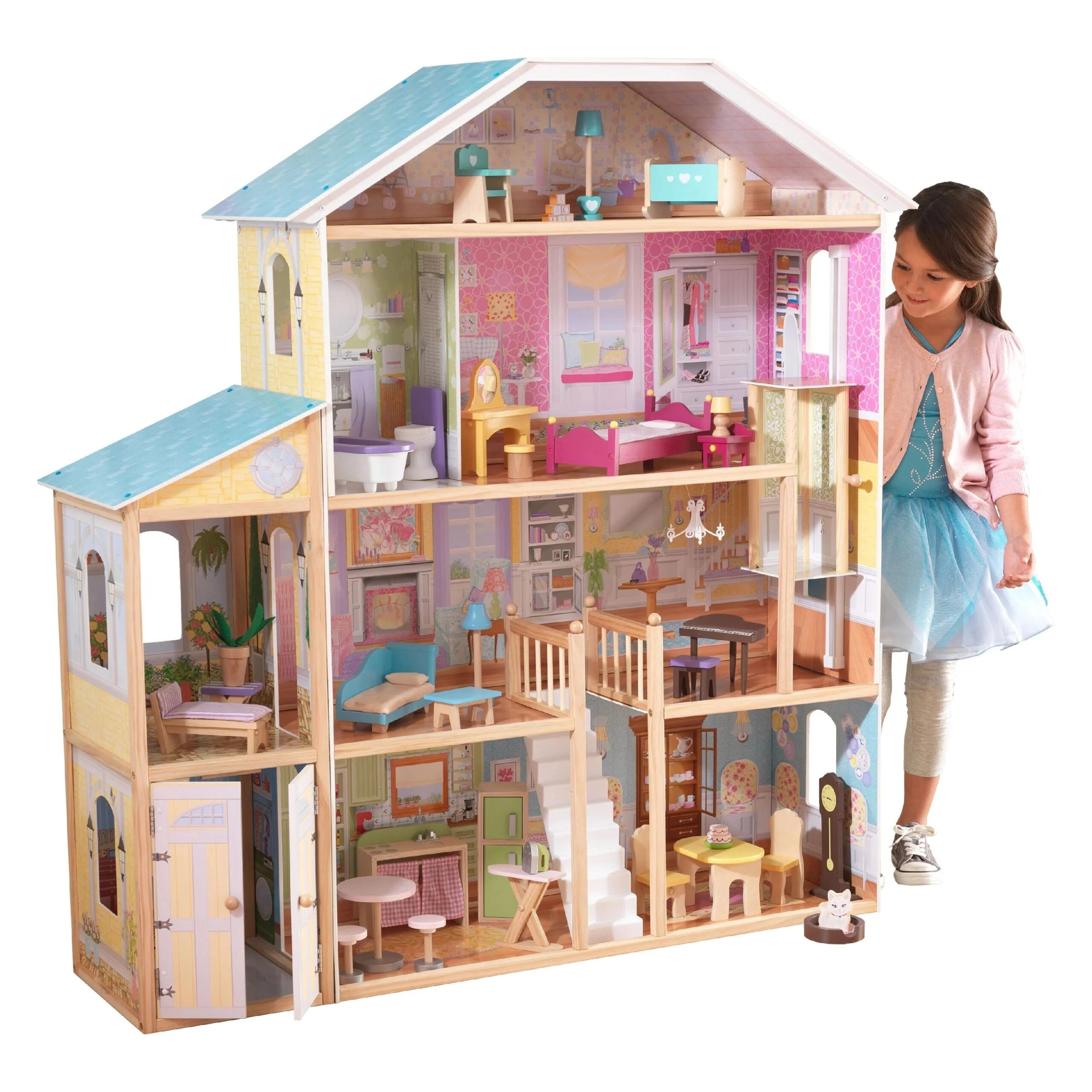 5bee76f54a189a37b1f1f3d327d7616fa2049f87de20d9dd6f65b2fa1382fb3f-scaled-1 KidKraft Majestic Mansion Wooden Dollhouse with 34 Accessories