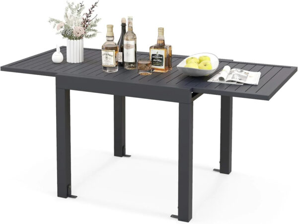 Extensible outdoor dining table, patio table, all-weather aluminum frame, large rectangular lawn backyard garden terrace dining table, suitable...