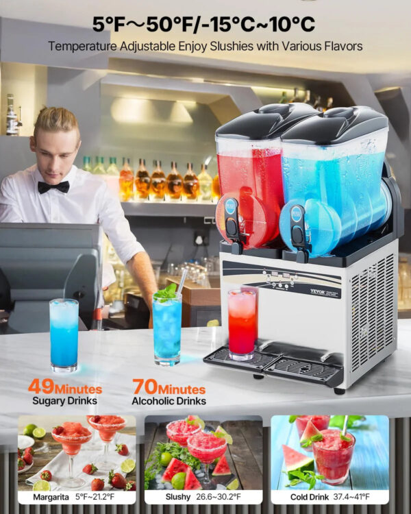 VEVOR Slushy Machine, 15Lx2 Double Tank Commercial Margarita Machine, 120 Cups Stainless Steel Margarita Smoothie Frozen Drink Machine, Slushie...