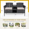 Flamaker Outdoor Furniture Patio Loveseat Wicker 2-Seat with Built-in Table and Cushions Rattan Porch Chairs Bench for Balcony, Lawn, Backyard (Beige)