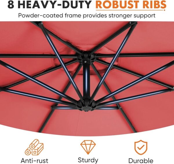 9.8FT Offset Patio Umbrella Hanging Cantilever Umbrella Outdoor Sun Shade with Easy Tilt Adjustment, 8 Ribs, UV Protection for Backyard, Lawn,...