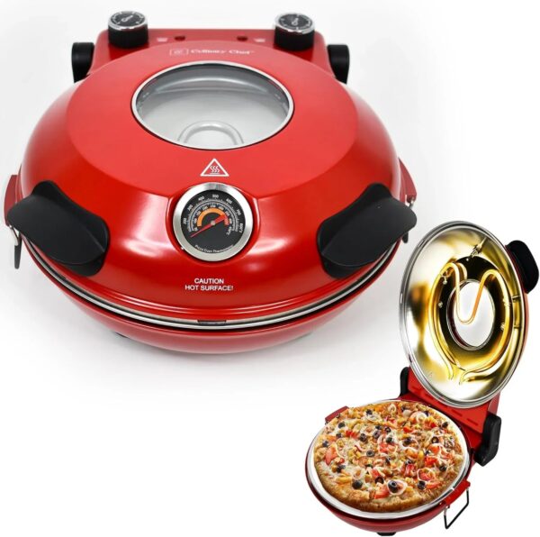 Electric Pizza Oven with Ceramic Stone, Viewing Window, Adjustable Heat Control, Timer and 1200W Baking Power, DIY Homemade Pizzeria, Large 12 Pie...
