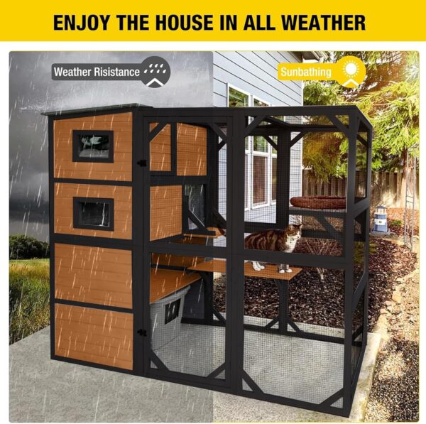 Aivituvin Large Cat Catio, 4 Tiers, Weatherproof Roof, 70"H x 77"L