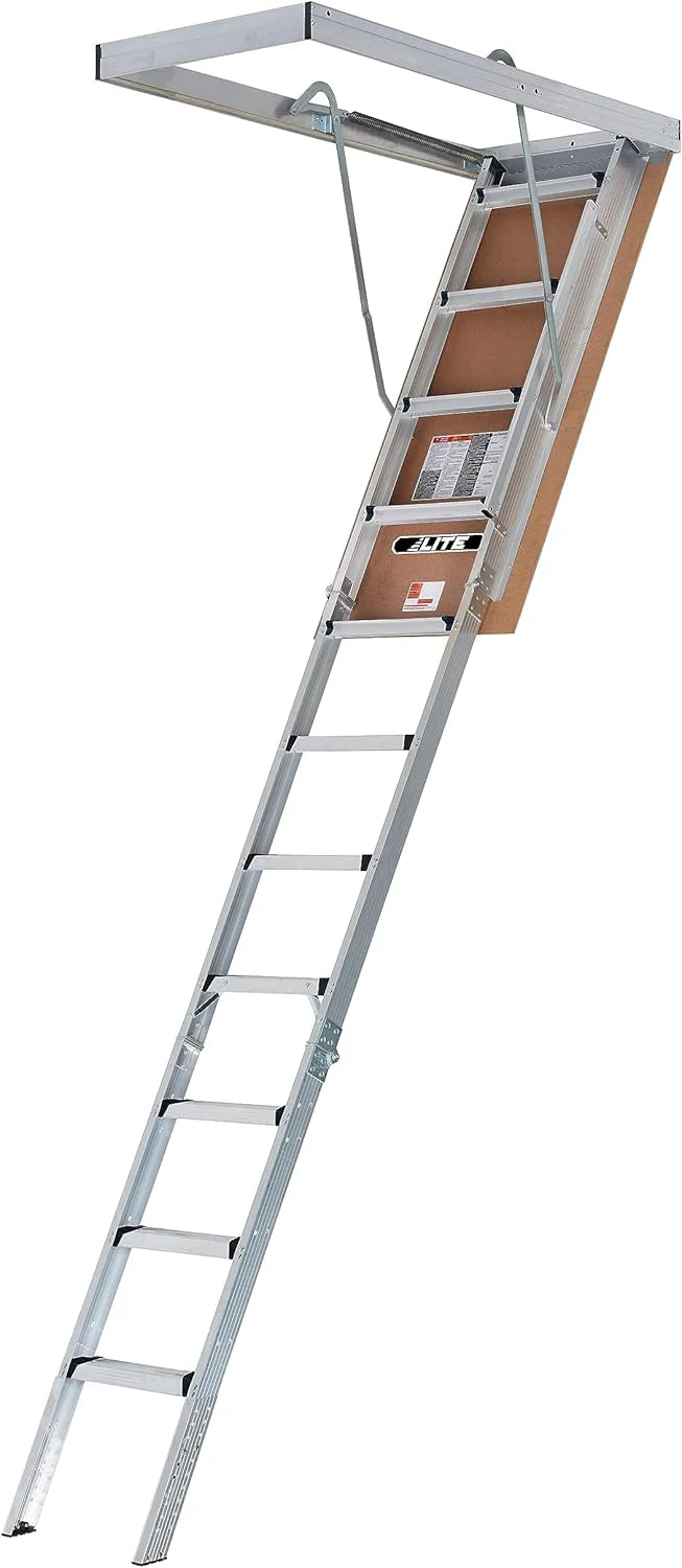 64209413ecf40b1a7f0bb72a642b9cf30a396306ddfa181228d25500223e4889 LITE 10ft Aluminum Attic Ladder, 375lb Capacity, Type IAA