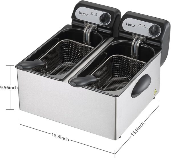 3000W Commercial Electric Deep Fryer With Baskets & Lids,2x3L Stainless Steel Double Deep Fryer,Small Deep Fryer With Basket,Temperature...