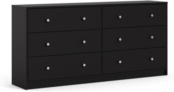 3-Pc Scandinavian Design Engineered Wood Bedroom Furniture Set with 3-Drawer Chest & 6-Drawer Double Dresser & 1-Drawer Nightstand, Pewter Plastic...
