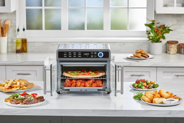 Crisp 'N Bake Air Fryer Toaster Oven Combo, 12 in 1 Countertop Convection Oven Cooks Food Fast, Fits a Whole Pizza or 6 Toast Slices, French Doors...