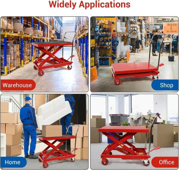 500LBS Hydraulic Lift Table Cart, 30" Lifting Height., Double Scissor Lift Table with 4 Wheels and Non-Slip Pad, Hydraulic Scissor Lift Table for...
