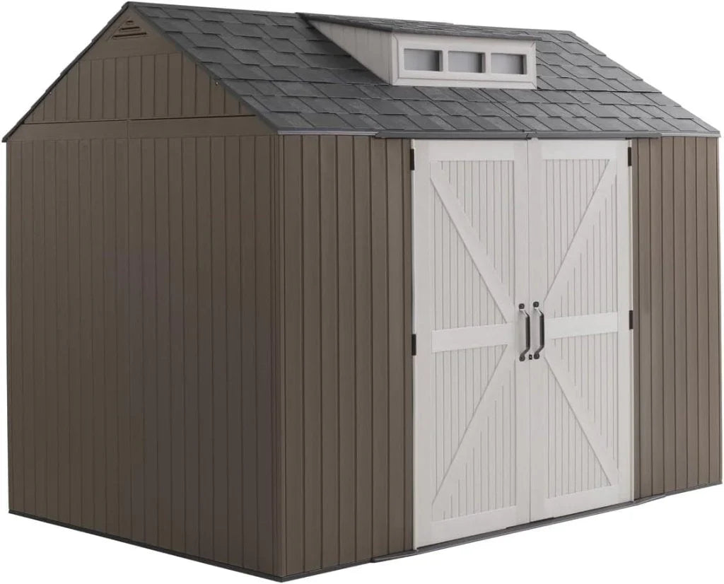 Rubbermaid Resin Outdoor Storage Shed With Floor (7 x 7 Ft) Weather Resistant Gray Organization for Home/Backyard/Garden Tools/Lawn Mower/Bike...