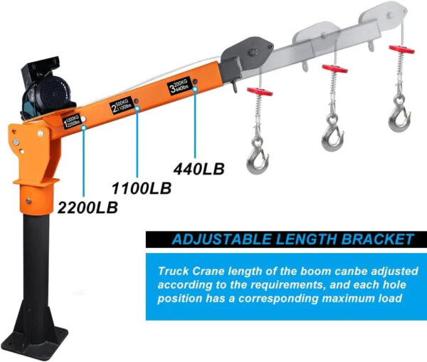 1100lb Folding Dismountable Household Hoist Truck Crane with Electric Hoist (110V) 880lb Pulling Force, Jib Cranes for Factory, Warehouse,...