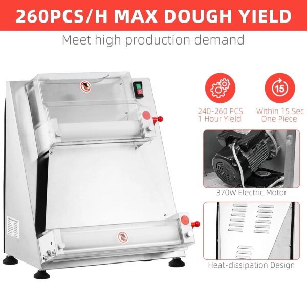Commercial Pizza Dough Roller Sheeter, Max 16, Automatic 370W Electric Pizza Dough Roller, Stainless Steel, Suitable for Noodle, Pizza Bread and...