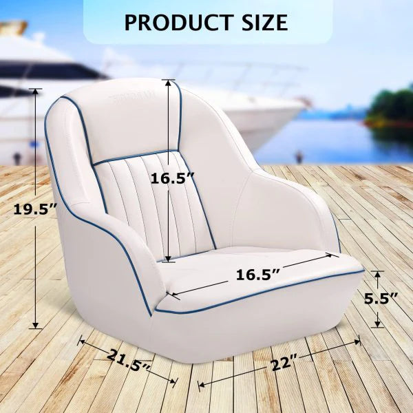 Pontoon Boat Seat, Captains Bucket Boat Seat, Back Folding Boat, Boat Cabin Seating White & Blue