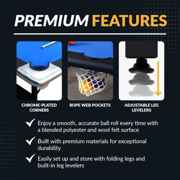 6 Ft Portable Pool Table, Adults Folding Billiards Tables for Game Room with Easy Foldable Storage, Includes Full Set of Billiard Balls, Cues,...