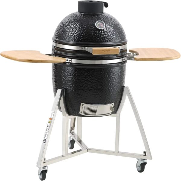 18-inch portable charcoal grill with lid and cart, propane gas grill with sturdy stainless steel frame, outdoor cooking small smoker, suitable for...