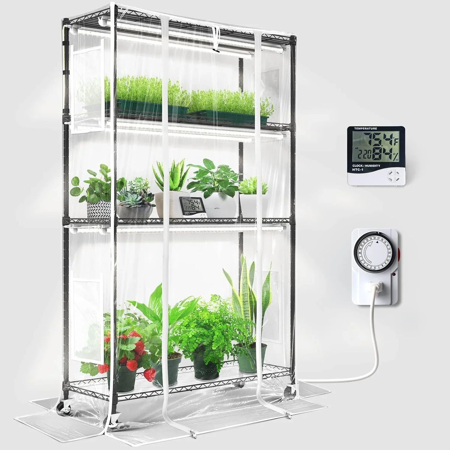 752fb7c9256a6e49892aa76d4a0c7e1b73b89c968695db809fced2c89939ffd8 Barrina Mini Greenhouse with LED Grow Light for Indoor Plant, 4-Tier Portable Metal Plant Stand with Wheels, Plant Shelf with Tent, 6Pcs Plant...