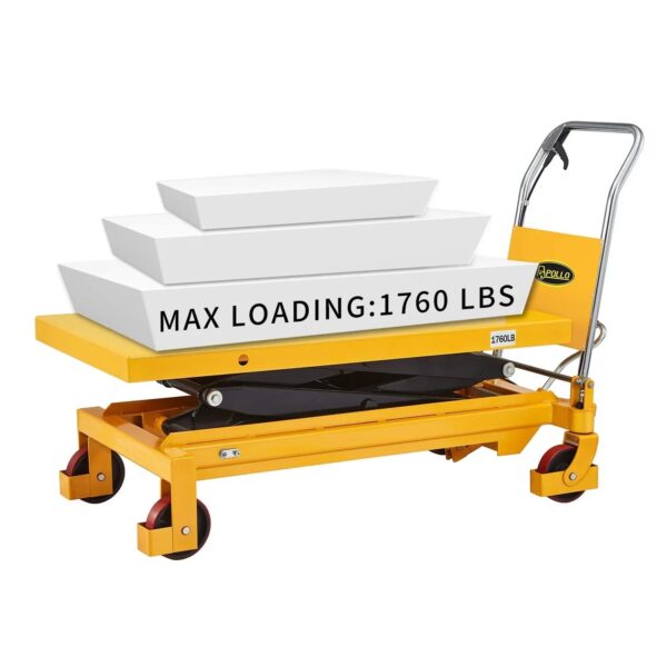 APOLLOLIFT Hydraulic Lift Table Cart 770 lbs Capacity, 51" Max Height, Double Scissor Lift with Safety Guard & 4 Wheels